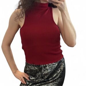 Topshop Rich Red Ribbed Tank Top